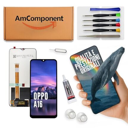 AmComponent - display di ricambio per OPPO A16 CPH2269 schermo LCD touch screen vetro MONITOR | Componente di ricambio con luminosità intensa e risposta al tocco reattiva