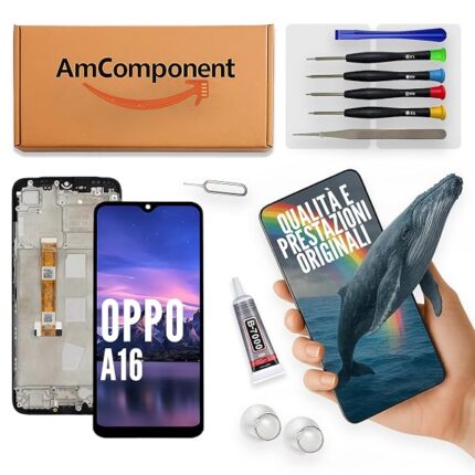 AmComponent - display di ricambio per OPPO A16S CPH2271 frame + schermo assemblati LCD touch screen vetro MONITOR | Componente di ricambio con luminosità intensa e risposta al tocco reattiva