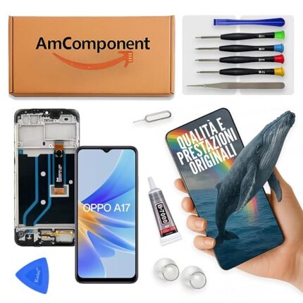 AmComponent - display di ricambio per OPPO A17 CPH2477 schermo LCD frame touch screen vetro | Componente di ricambio con luminosità intensa e risposta al tocco reattiva
