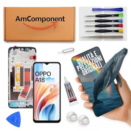 AmComponent - display di ricambio per OPPO A18 CPH2591 schermo frame LCD touch vetro ricambio | Componente di ricambio con luminosità intensa e risposta al tocco reattiva