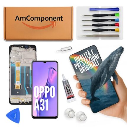 AmComponent - display di ricambio per OPPO A31 CPH2015 CPH2073 CPH2081 CPH2029 CPH2031 schermo frame LCD vetro | Componente di ricambio con luminosità intensa e risposta al tocco reattiva