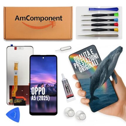 AmComponent - display di ricambio per OPPO A5 (2025) 4G/5G CPH2735 CPH2727 PKW120 schermo LCD vetro | Componente di ricambio con luminosità intensa e risposta al tocco reattiva