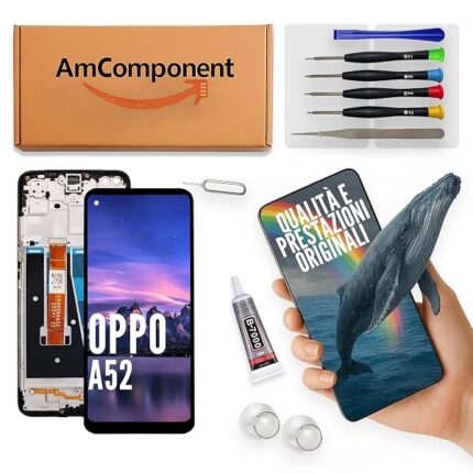 AmComponent - display di ricambio per OPPO A52 CPH2061 CPH2069 CPH5069 schermo LCD touch screen + frame vetro | Componente di ricambio con luminosità intensa e risposta al tocco reattiva