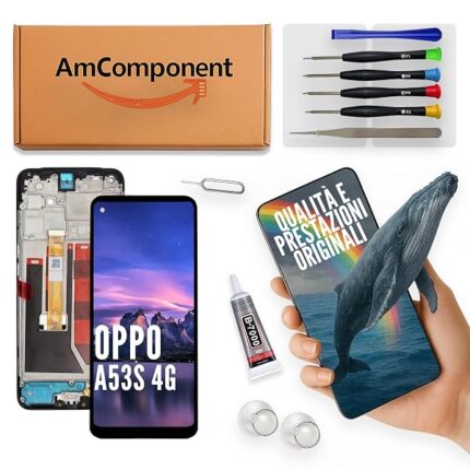 AmComponent - display di ricambio per OPPO A53S 4G CPH2135 CPH2139 LCD schermo + frame touch screen vetro | Componente di ricambio con luminosità intensa e risposta al tocco reattiva