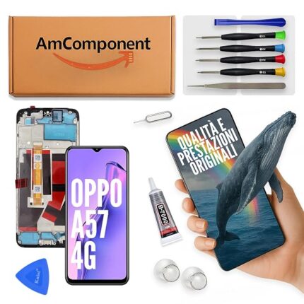 AmComponent - display di ricambio per OPPO A57 4G CPH2387 schermo frame LCD touch vetro | Componente di ricambio con luminosità intensa e risposta al tocco reattiva