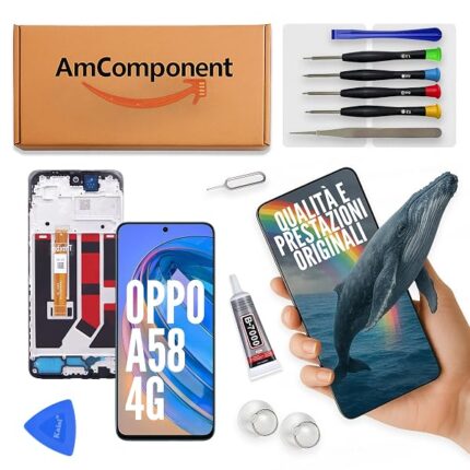 AmComponent - display di ricambio per OPPO A58 4G CPH2577 schermo LCD frame vetro touch screen | Componente di ricambio con luminosità intensa e risposta al tocco reattiva
