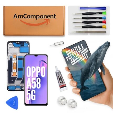 AmComponent - display di ricambio per OPPO A58 5G PHJ110 schermo frame LCD touch screen vetro | Componente di ricambio con luminosità intensa e risposta al tocco reattiva