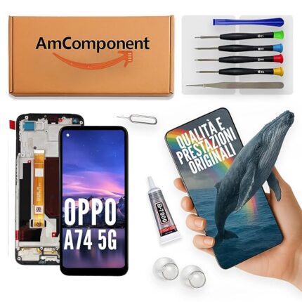 AmComponent - display di ricambio per OPPO A74 5G CPH2197 CPH2263 schermo + frame LCD touch screen vetro | Componente di ricambio con luminosità intensa e risposta al tocco reattiva