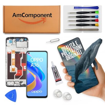 AmComponent - display di ricambio per OPPO A76 CPH2375 / A36 schermo LCD + frame vetro touch | Componente di ricambio con luminosità intensa e risposta al tocco reattiva