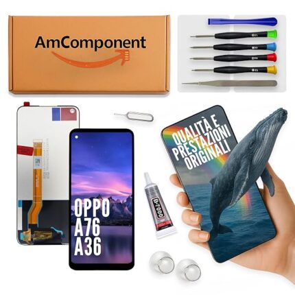 AmComponent - display di ricambio per OPPO A76 CPH2375 / A36 schermo LCD + vetro touch screen | Componente di ricambio con luminosità intensa e risposta al tocco reattiva