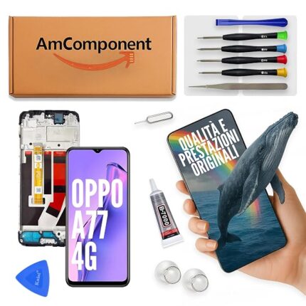 AmComponent - display di ricambio per OPPO A77 4G CPH2385 schermo frame LCD vetro touch screen | Componente di ricambio con luminosità intensa e risposta al tocco reattiva