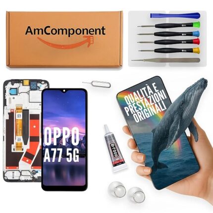 AmComponent - display di ricambio per OPPO A77 5G CPH2339 schermo frame LCD touch screen vetro | Componente di ricambio con luminosità intensa e risposta al tocco reattiva