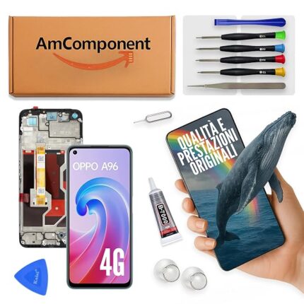 AmComponent - display di ricambio per OPPO A96 4G CPH2333 schermo frame LCD vetro touch screen | Componente di ricambio con luminosità intensa e risposta al tocco reattiva