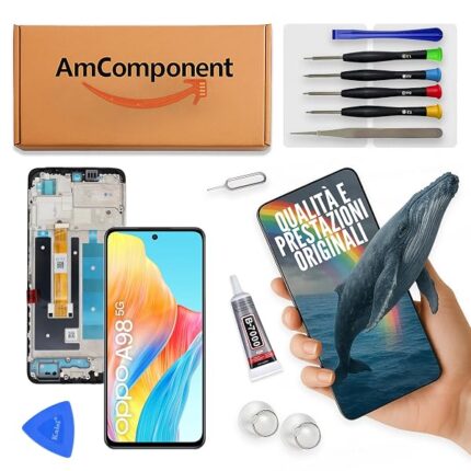 AmComponent - display di ricambio per OPPO A98 5G CPH2529 schermo frame LCD vetro touch screen | Componente di ricambio con luminosità intensa e risposta al tocco reattiva