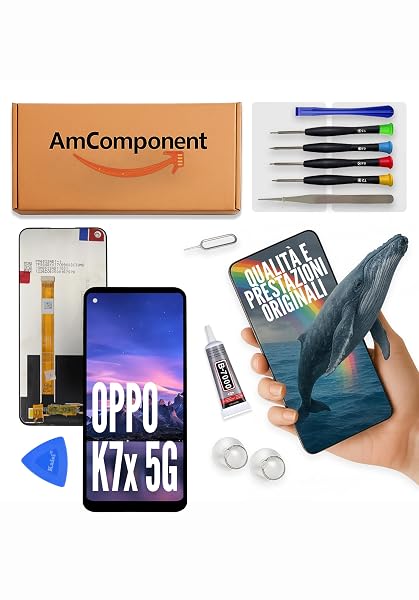 AmComponent - display di ricambio per OPPO K7X 5G PERM00 schermo LCD + touch screen vetro | Componente di ricambio con luminosità intensa e risposta al tocco reattiva
