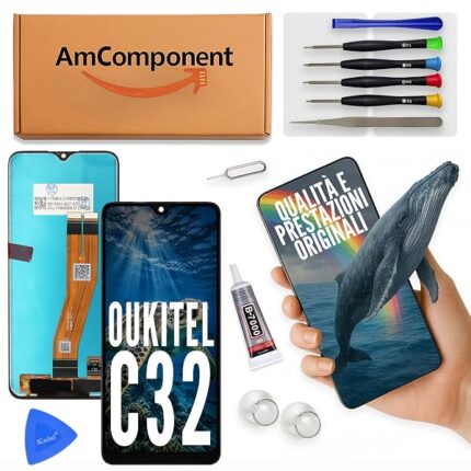 AmComponent - display di ricambio per OUKITEL C32 schermo LCD + vetro touch screen ricambio | Componente di ricambio con luminosità intensa e risposta al tocco reattiva