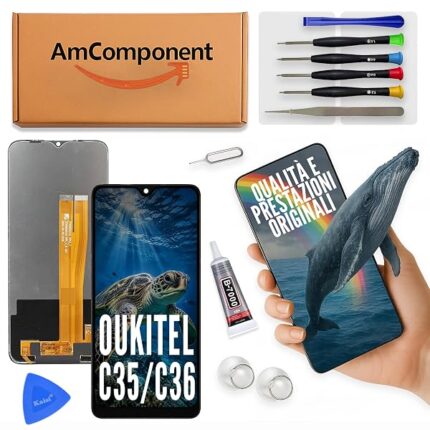 AmComponent - display di ricambio per OUKITEL C35 / C36 schermo LCD + vetro touch screen | Componente di ricambio con luminosità intensa e risposta al tocco reattiva