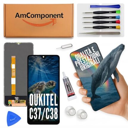 AmComponent - display di ricambio per OUKITEL C37 / C38 schermo LCD + vetro touch screen | Componente di ricambio con luminosità intensa e risposta al tocco reattiva