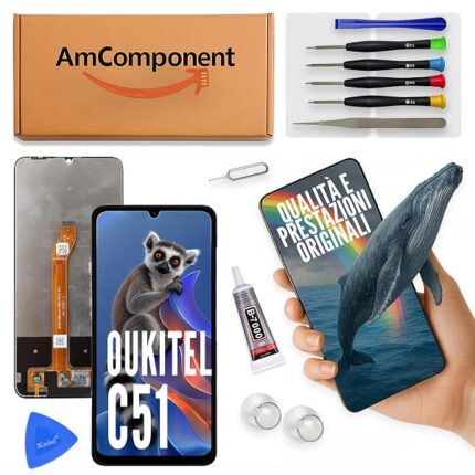 AmComponent - display di ricambio per OUKITEL C51 schermo LCD + vetro touch screen ricambio | Componente di ricambio con luminosità intensa e risposta al tocco reattiva