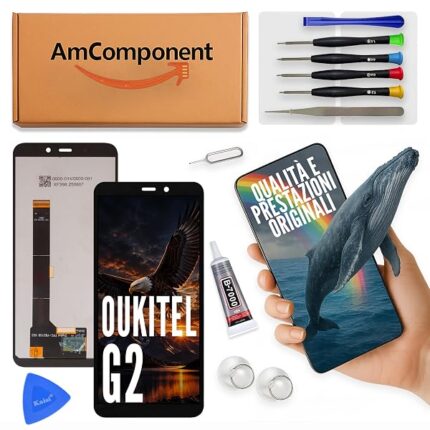 AmComponent - display di ricambio per OUKITEL G2 schermo LCD + vetro touch screen ricambio | Componente di ricambio con luminosità intensa e risposta al tocco reattiva