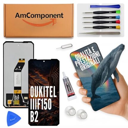 AmComponent - display di ricambio per OUKITEL IIIF150 B2 schermo LCD vetro touch screen | Componente di ricambio con luminosità intensa e risposta al tocco reattiva