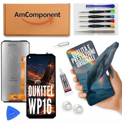 AmComponent - display di ricambio per OUKITEL WP16 schermo LCD vetro touch screen ricambio | Componente di ricambio con luminosità intensa e risposta al tocco reattiva