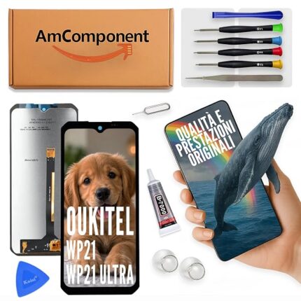 AmComponent - display di ricambio per OUKITEL WP21 / WP21 ULTRA schermo LCD vetro touch screen | Componente di ricambio con luminosità intensa e risposta al tocco reattiva