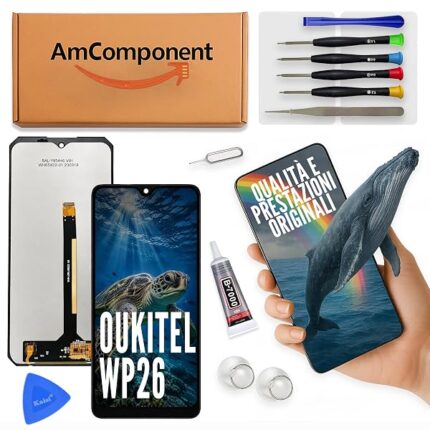 AmComponent - display di ricambio per OUKITEL WP26 schermo LCD vetro touch screen ricambio | Componente di ricambio con luminosità intensa e risposta al tocco reattiva