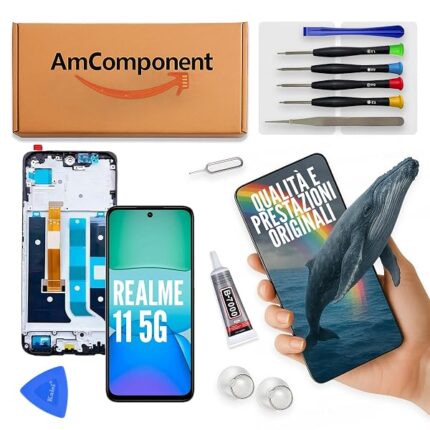 AmComponent - display di ricambio per REALME 11 5G schermo RMX3780 frame LCD touch screen vetro | Componente di ricambio con luminosità intensa e risposta al tocco reattiva
