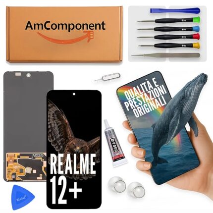 AmComponent - display di ricambio per REALME 12 PLUS 5G RMX3867 schermo OLED vetro touch screen | Componente di ricambio con luminosità intensa e risposta al tocco reattiva