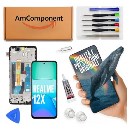 AmComponent - display di ricambio per REALME 12X 5G RMX3998 schermo vetro LCD touch screen frame | Componente di ricambio con luminosità intensa e risposta al tocco reattiva