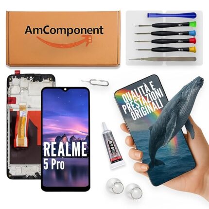 AmComponent - display di ricambio per REALME 5 PRO RMX1971 schermo LCD + frame vetro touch screen MONITOR | Componente di ricambio con luminosità intensa e risposta al tocco reattiva