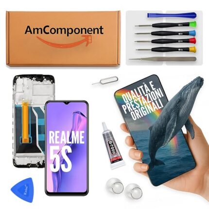 AmComponent - display di ricambio per REALME 5S RMX1925 schermo frame vetro LCD touch screen | Componente di ricambio con luminosità intensa e risposta al tocco reattiva