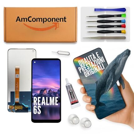 AmComponent - display di ricambio per REALME 6S RMX2002 schermo LCD touch screen vetro | Componente di ricambio con luminosità intensa e risposta al tocco reattiva