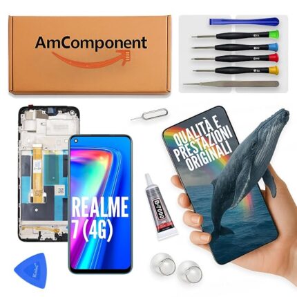 AmComponent - display di ricambio per REALME 7 4G RMX2155 schermo LCD + vetro touch screen + frame | Componente di ricambio con luminosità intensa e risposta al tocco reattiva