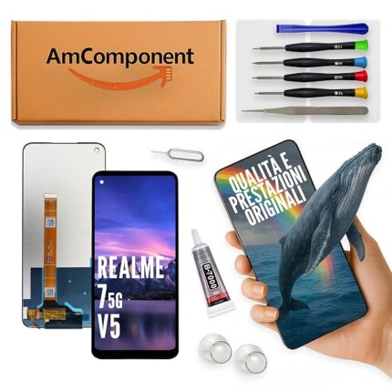 AmComponent - display di ricambio per REALME 7 5G / V5 RMX2111 RMX2112 schermo LCD touch vetro | Componente di ricambio con luminosità intensa e risposta al tocco reattiva