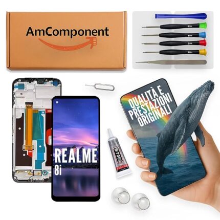 AmComponent - display di ricambio per REALME 8I RMX3151 schermo frame LCD vetro touch screen | Componente di ricambio con luminosità intensa e risposta al tocco reattiva