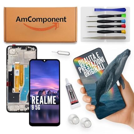 AmComponent - display di ricambio per REALME 9 5G RMX3388 RMX3474 schermo LCD + vetro touch screen + frame | Componente di ricambio con luminosità intensa e risposta al tocco reattiva