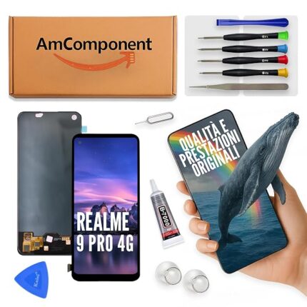 AmComponent - display di ricambio per REALME 9 PRO 4G RMX3471 RMX3472 schermo OLED vetro LCD | Componente di ricambio con luminosità intensa e risposta al tocco reattiva