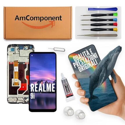AmComponent - display di ricambio per REALME 9I RMX3491 schermo frame LCD vetro touch screen | Componente di ricambio con luminosità intensa e risposta al tocco reattiva