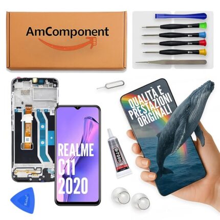 AmComponent - display di ricambio per REALME C11 2020 RMX2185 schermo LCD + frame vetro touch | Componente di ricambio con luminosità intensa e risposta al tocco reattiva