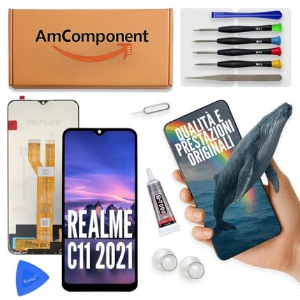 AmComponent - display di ricambio per REALME C11 2021 RMX3231 schermo LCD + vetro touch screen MONITOR | Componente di ricambio con luminosità intensa e risposta al tocco reattiva