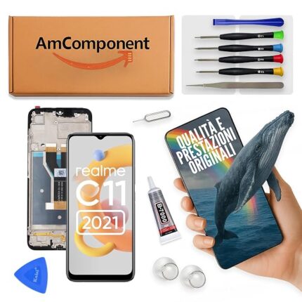 AmComponent - display di ricambio per REALME C11 2021 RMX3231 schermo frame LCD + vetro touch screen | Componente di ricambio con luminosità intensa e risposta al tocco reattiva