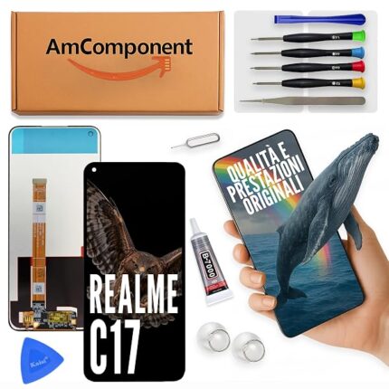 AmComponent - display di ricambio per REALME C17 RMX2101 schermo vetro LCD touch ricambio | Componente di ricambio con luminosità intensa e risposta al tocco reattiva