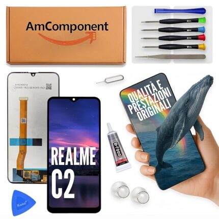 AmComponent - display di ricambio per REALME C2 RMX1941 RMX1945 schermo LCD touch screen vetro | Componente di ricambio con luminosità intensa e risposta al tocco reattiva
