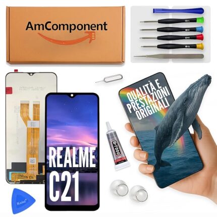 AmComponent - display di ricambio per REALME C21 RMX3201 LCD schermo vetro touch screen | Componente di ricambio con luminosità intensa e risposta al tocco reattiva