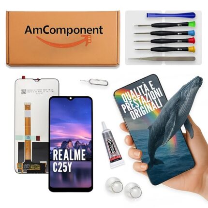 AmComponent - display di ricambio per REALME C25Y RMX3268 RMX3269 schermo LCD + vetro touch screen MONITOR | Componente di ricambio con luminosità intensa e risposta al tocco reattiva