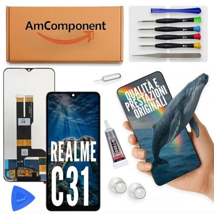AmComponent - display di ricambio per REALME C31 RMX3501 schermo LCD vetro touch screen | Componente di ricambio con luminosità intensa e risposta al tocco reattiva