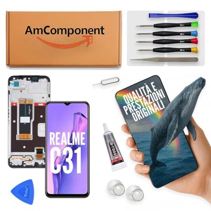 AmComponent - display di ricambio per REALME C31 RMX3501 schermo frame LCD vetro touch screen | Componente di ricambio con luminosità intensa e risposta al tocco reattiva