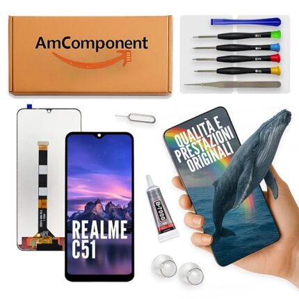 AmComponent - display di ricambio per REALME C51 RMX3830 schermo vetro LCD touch screen | Componente di ricambio con luminosità intensa e risposta al tocco reattiva